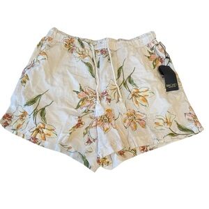 Rachel Cream Floral Linen High Waist Shorts Sz L